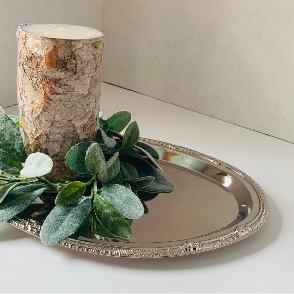 Tin oval‎ serving tray silver looking